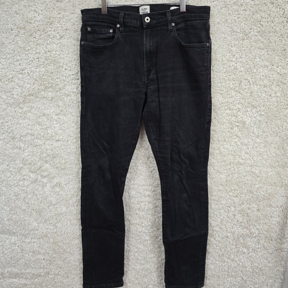 Flint and Tinder Slim Tapered Jeans Mens 33x32 Black‎ Made in USA Stretch Denim